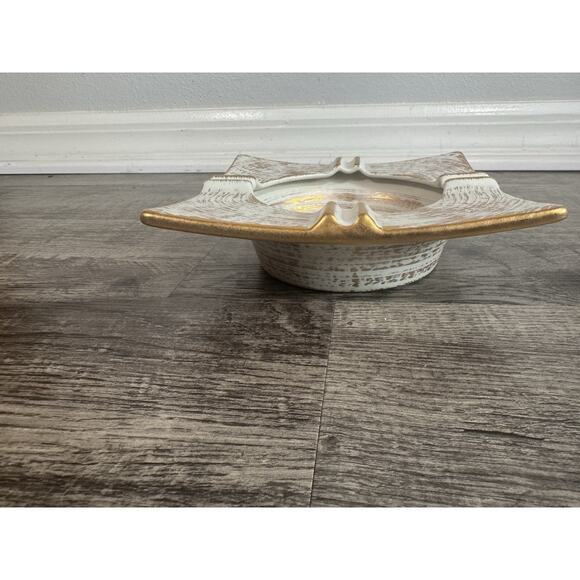 Vintage Royal Haeger Ashtray Square Gold Tweed White Swirl MCM Retro Atomic 7” - Picture 2 of 11